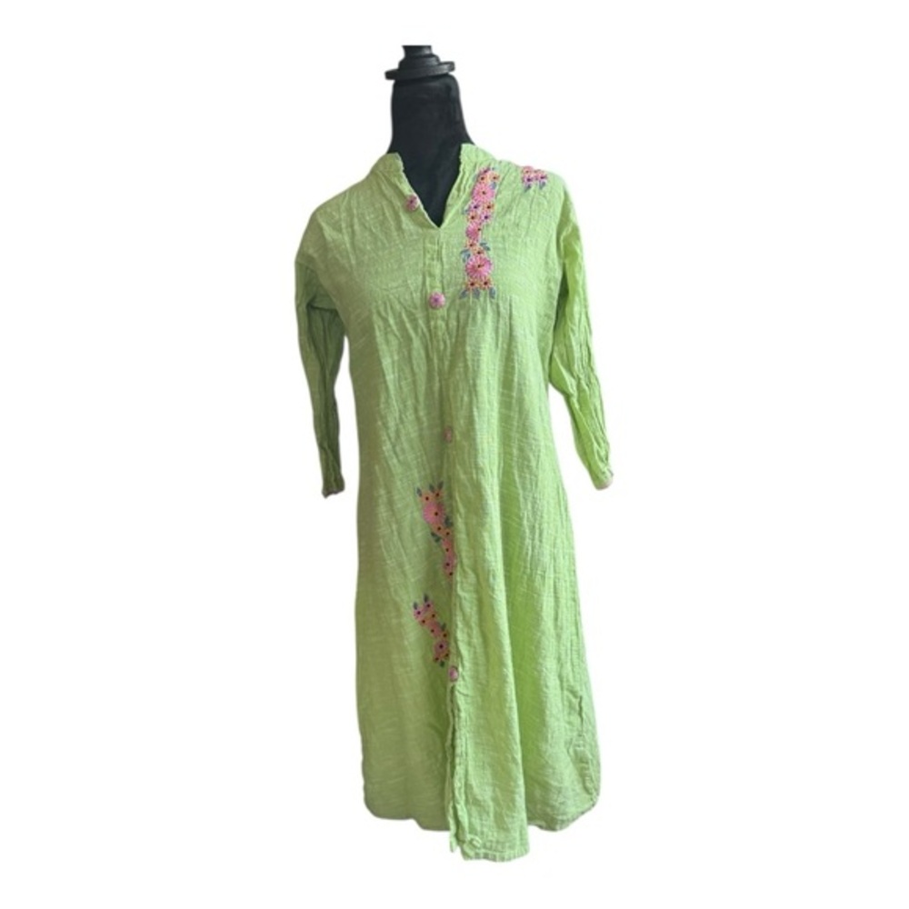 Kurta Green Ethnic Motif‎ Floral Embroidered Pure Cotton  size XL